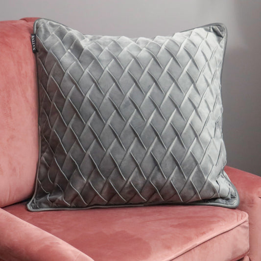 Diamond Pattern Grey Velvet Cushion-Kulani Home