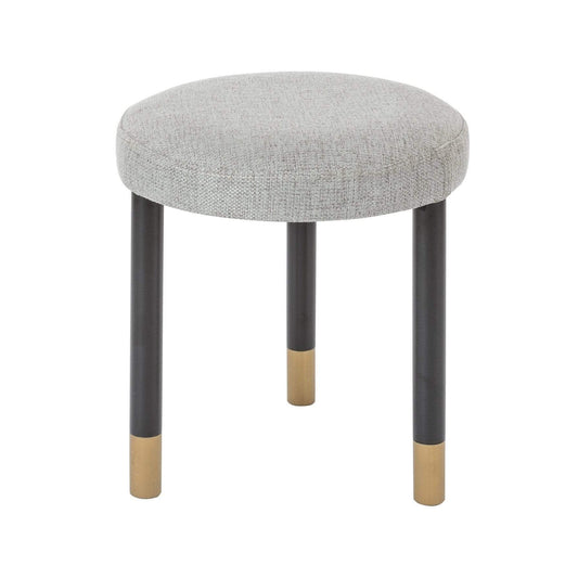 Ebony and Greige Upholstered Stool with Black Painted Legs and Brass Caps-Kulani Home