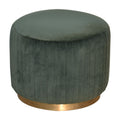 Emerald Green Cotton Velvet Pleated Footstool with Gold Base-Kulani Home