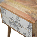 Floral Oak-Finish Bedside Table with Screen Printed Drawers-Kulani Home