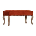 French Elegance: Brick Red Velvet Bench with Carved Cabriole Legs-Kulani Home