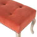 French Elegance: Brick Red Velvet Bench with Carved Cabriole Legs-Kulani Home
