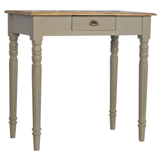 French Grey Hand-Painted Writing Desk with Vintage Flair-Kulani Home