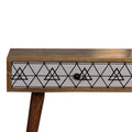 Geometric Oak-ish Console Table with Printed Drawers-Kulani Home