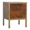 Gold Brass and Wood Bedside Table with 2 Drawers-Kulani Home