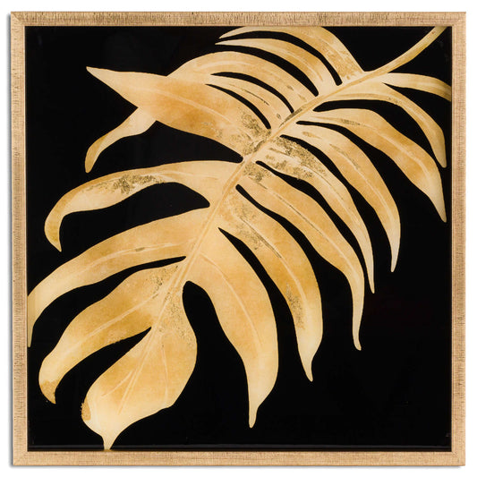 Gold-framed Metallic Leaf Glass Image-Kulani Home