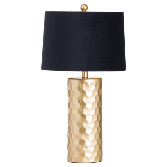 Gold Honeycomb Ceramic Table Lamp with Luxurious Black Velvet Shade-Kulani Home