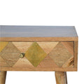 Golden Brass Inlay Oak-ish Bedside Table-Kulani Home