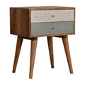 Green and Patterned Solid Wood Bedside Table-Kulani Home