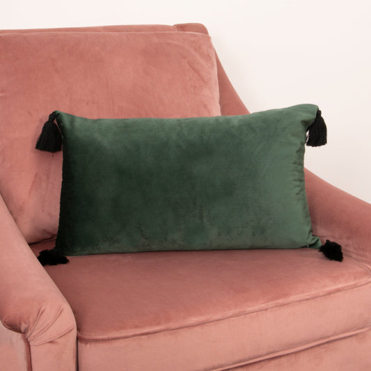 Green Velvet Tassel Boudoir Cushion Cover-Kulani Home