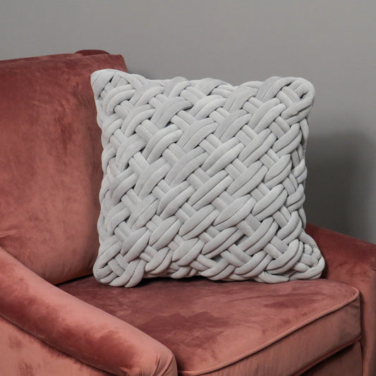 Grey Handknotted Velvet Cushion - Feather Filled-Kulani Home