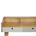 Grey Oak-ish Finish Writing Desk with Gallery Back and Hand-Painted Grey Drawers-Kulani Home