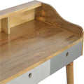 Grey Oak-ish Finish Writing Desk with Gallery Back and Hand-Painted Grey Drawers-Kulani Home