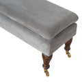 Grey Velvet Bench with Castor Feet-Kulani Home