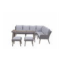 Grey Wicker Corner Sofa Dining Set with Ottomans and Glass Tabletop-Kulani Home