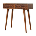 Handcrafted Chestnut Console Table with Nordic-Style Legs and Tile Carved Drawers-Kulani Home