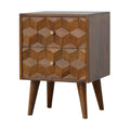 Handcrafted Chestnut Cube Carved Bedside Table-Kulani Home