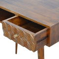 Handcrafted Chestnut Cube Carved Writing Desk-Kulani Home