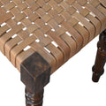 Handcrafted Chestnut Finish Woven Leather Footstool-Kulani Home