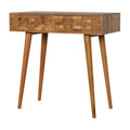 Handcrafted Nordic Oak-ish Solid Wood Console Table with Tile Carved Drawers-Kulani Home