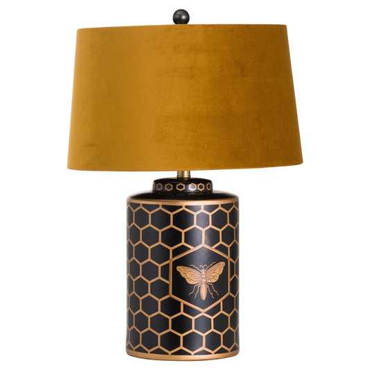 Honeycomb Table Lamp with Mustard Velvet Shade-Kulani Home