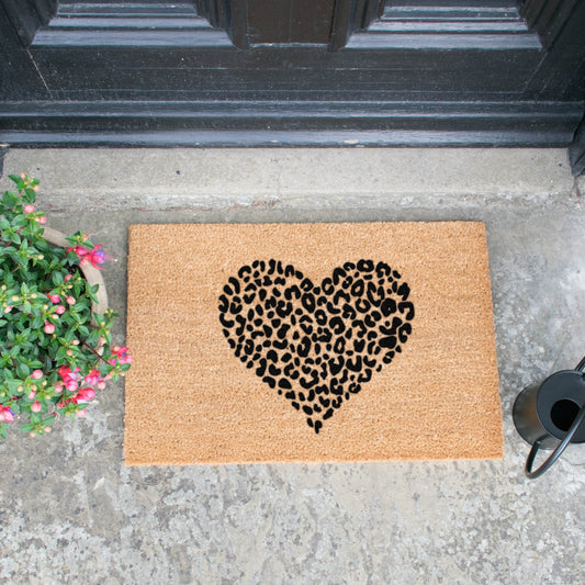 Leopard Print Heart Doormat-Kulani Home