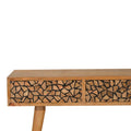 Lisbon Oak-ish Solid Wood Console Table with Nordic Legs and Wood Resin Inlay Drawers-Kulani Home