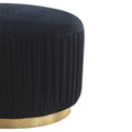 Luxurious Black Cotton Velvet Pleated Footstool with Gold Base-Kulani Home