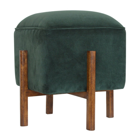 Luxurious Emerald Green Velvet Footstool with Solid Wood Legs-Kulani Home