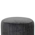 Luxurious Grey Cotton Velvet Pleated Footstool with Gold Brass Base-Kulani Home