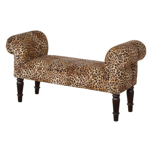Luxurious Leopard Print Velvet Bench with Turned Feet-Kulani Home