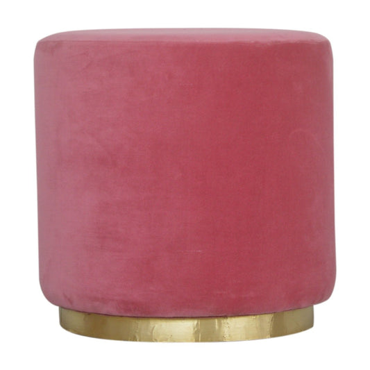 Luxurious Pink Velvet Footstool with Elegant Gold Base-Kulani Home