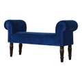 Luxurious Royal Blue Velvet Bench with Walnut-Finished Turned Feet-Kulani Home