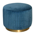 Luxurious Teal Cotton Velvet Pleated Footstool with Elegant Gold Base-Kulani Home