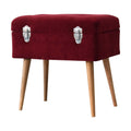 Luxurious Wine Velvet Lid-Up Footstool with Chrome Handles and Nordic-Style Oak Finish Legs-Kulani Home