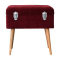 Luxurious Wine Velvet Lid-Up Footstool with Chrome Handles and Nordic-Style Oak Finish Legs-Kulani Home