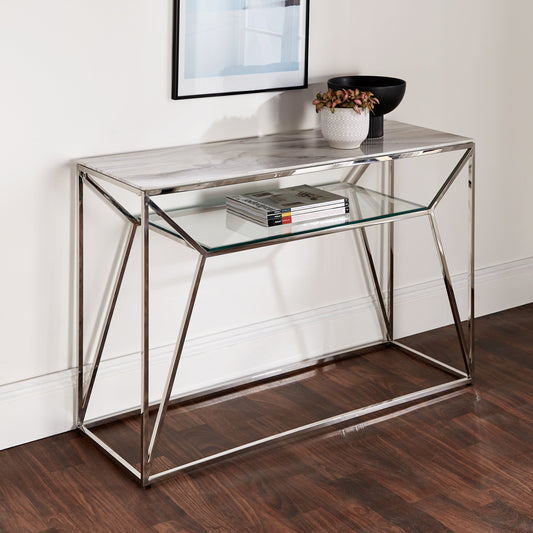 Marble Glass Console Table-Kulani Home