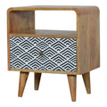 Monochrome Print Solid Wood Bedside Table with Open Slot-Kulani Home