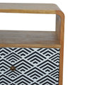 Monochrome Print Solid Wood Bedside Table with Open Slot-Kulani Home