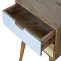 Mustard and White Solid Mango Wood Bedside Table with Nordic Style Legs and Hand Painted Drawers-Kulani Home