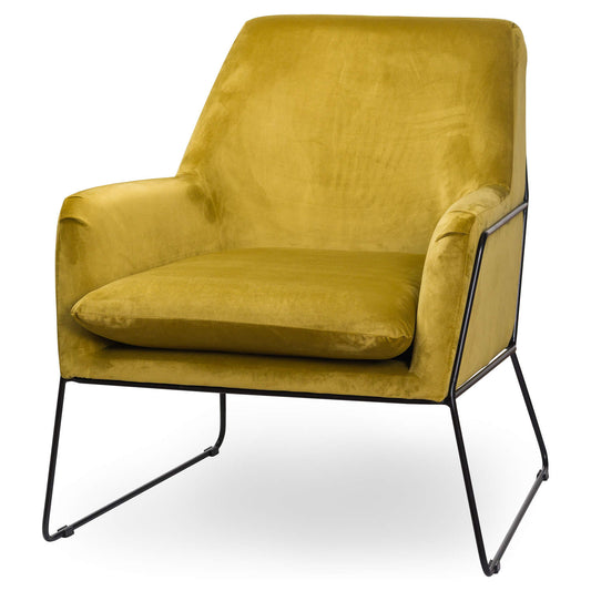 Mustard Velvet Club Chair with Ironwork Frame-Kulani Home