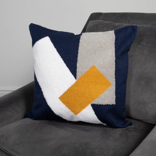 Navy Blue Abstract Boho Cushion - Feather Filled-Kulani Home