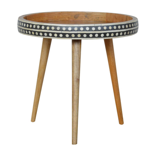 Nordic Elegance: Handcrafted Mango Wood End Table with Exquisite Bone Inlay Design-Kulani Home