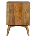 Nordic Oak-Finished Mango Wood Bedside Table with Brass Metal Slot Handles-Kulani Home