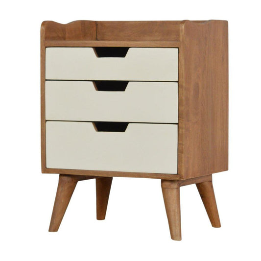 Nordic White Painted Bedside Table: Handcrafted Solid Mango Wood with Sunbleach Finish and White Drawer Fronts-Kulani Home