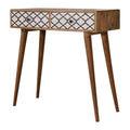 Oak-Ish Console Table with Patterned Drawers-Kulani Home