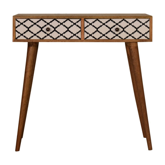 Oak-Ish Console Table with Patterned Drawers-Kulani Home