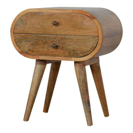 Oak-Ish Round Bedside Table with Nordic Legs and Drawer Storage-Kulani Home