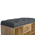 Oak-Ish Shoe Storage Bench with Black Tweed Upholstery-Kulani Home