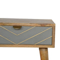 Oak-ish Solid Mango Wood Bedside with Grey Cement Drawer and Golden Brass Inlay-Kulani Home